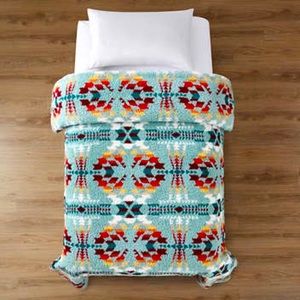 Pendleton Sherpa Fleece Blanket, Legend Lake Aqua Design, Bed Size Twin
